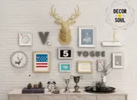 在飛比找Yahoo!奇摩拍賣優惠-米可家飾  實木相框牆 灰白原鹿頭相片牆 相框 立體畫框個性