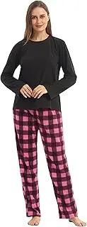 [YUSHOW] Matching Pjs for Couples,Plaid Pajama Set for Women and Men Soft Warm Fleece Shirt and Pants Sleepwear Set