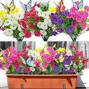 Artificial Flowers for Outdoor Decoration Faux Plants Flowers, 10 Bundles Summer Fall Flowers Autumn Spring Decoration, Fake Silk Colorful Flowers for Garden Porch Wedding Home Decor