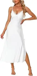 [cheibear] Womens Satin Maxi Pajama Dress Wedding Lingerie Chemise Silky Lounge Camisole Long Nightgowns