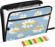 Custom Expansion File Folder 13 Pockets A4 Letter Size Customized Expanding File Organizer with Zipper Closure for Office Supplies Flower and Whites Blue para guardar documentos