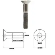 M10X70MM 1.5 THREAD PITCH TITANIUM COUNTERSUNK BOLT GRADE 5
