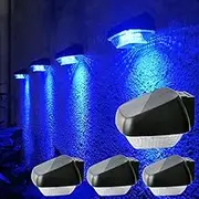 Lacasa Solar Outdoor Lights, 4 Pack Blue Light Solar Fence Lights Auto On/Off Solar Powered Step Lights, LED Solar Deck Lights Waterproof IP65 Solar Wall Lights for Garden Patio Yard Stairs
