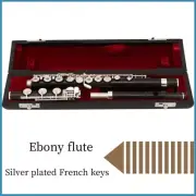 Plated French Keys Grenadilla Wood Body w/ Case Ebony Flute Open Hole Silver