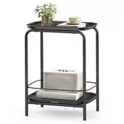2-Tier Side Table, Outdoor Accent End Table, Small Sofa Couch Table, Ink Black