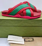 Gucci Women's Rubber Web Striped Slides Sandals EU39 US9