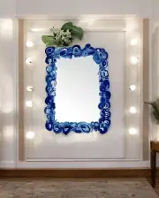 24"x18" Blue Agate Handmade Mirror, Geode Stone Wall Mirror, Dressing & Bath Dec