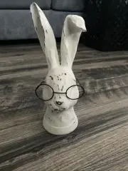 Hobby Lobby White Distressed Bunny With Glasses Farmhouse 10.75 In