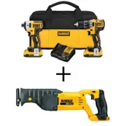 DEWALT Drill + Impact Combo Kit w/ Reciprocating Saw 20V MAX XR Li-Ion Brushless