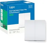TP-Link Tapo Smart Light Switch 2 Gang 1 Way, Remote Control, Tool-Free Battery Replacement, No Neutral Required, Compatible Any Bulb, Works Alexa & Google Home, Tapo Hub Required, White(Tapo S220) (UK Version)