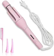 THXLCON Pink Straightener & Curler 2-in-1 with Electric Rotation, Adjustable Heat 160°F-200°F, Tourmaline Ceramic for Healthy Shine, Auto Shut-Off, Anti-Tangle & Anti-Scald – Safe for All Hair Types.