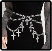 [Resweky] Multilayer Cross Trouser Chain, Hip-Hop, Gothic, Punk, Tassel, Trouser Chain, Metal Waist Chain, Purse Chain, Body Jewellery for Men and Women, Gifts, Large, Alloy, No, Large, Alloy, No
