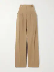 [Victoria Beckham] Victoria Beckham - Pinstriped Wool Wide-leg Pants - Sand - UK 14 UK 14 Neutrals