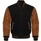 Letterman Black Wool & Brown Leather Sleeves Varsity Jacket Bomber Jacket Men's