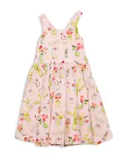 Worthy Threads Girls' Woven Cross Back Dress in Pink Plants - Little Kid