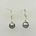 Baroque Grey Silver Tahitian Pearl Hoop Earrings – 14k Yellow Gold