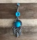 Dangle Belly Button Piercing Ring 2.1Ct Round Cut Simulated Turquoise Silver925