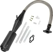 FVRITO Stainless Steel Flexible Exhaust Muffler Pipe Silencer Gasket for 2 Stroke 49cc 60cc 66cc 80cc 100cc Engine Gas Motorized Bicycle Motor Bike Black