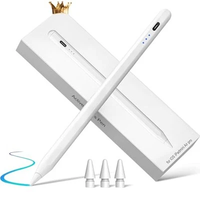 Stylus Pen for iPad,35 mins Fast Fully Charging for Apple iPad A2-White