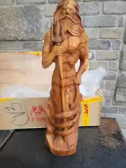 Greek God of Sea Poseidon & Trident Statue Totem Pole Solid Teak Hand Carved