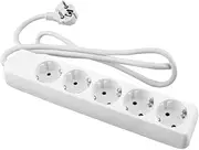 White Power Strip with 5 Schuko Sockets 1.5 m Cable with Lock and Child Protection 16 Amp Without Switch