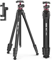Ulanzi MT-55 Ombra Travel Tripod, 62.2'' Professional Camera Video Aluminum Tripod W/ 360° Ball Head&Quick Release Plate, Max Load 17.6 LB for Nikon Canon DSLR Camcorder, Phone Holder Included Black