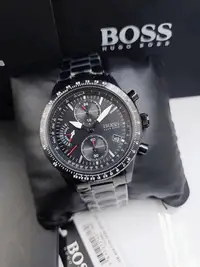 在飛比找Yahoo!奇摩拍賣優惠-HUGO BOSS Aero 黑色錶盤 黑色不鏽鋼錶帶 石英