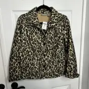 CHICO'S 1 Medium Cheetah Animal Print Plush Button 23” Crop Jacket New