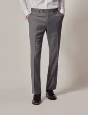 Hawes & Curtis Mid Grey Twill Wool Slim Fit Suit Trousers Size: 34" (EU 50)