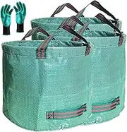 Professional 3-Pack 106 Gallons Garden Bag with Coated Gardening Gloves - XXXXX Large Reusable Leaf Bags - Comparative-Winner 2018 - Yard Bag Gardening Containers,Lawn and Yard Waste Can - 4 Handles