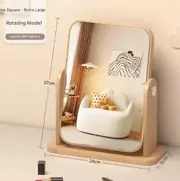 TOOLKISS Vertical Square Folding Mirror – Large Wooden Swivel Tabletop Makeup Mirror for Desk, Vanity & Bathroom – Elegant Minimalist Design for Makeup, Skincare & Grooming
