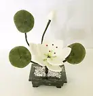 Handcrafted Jade and Glass White Lotus Flower Basket Artificial Bonsai Plant