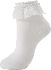 [MKYSZLT] Women Ruffle Socks Frilly Ankle Socks Cute White Lace Ruffles Dress Sock Fancy Lolita Crew Bobby Boots Sock for Woman