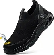 [TAERGU] Steel Toe Shoes Men Lightweight Comfortable Work Shoes Slip On Safety Shoes Walking Sneakers Puncture Proof Loafers