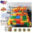 3 Piece Colorful Building Blocks Bedding Set - Reversible Comforter Full/Queen