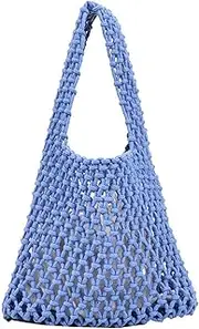 [MdouLy] Women Clutch Handbag Tote Cotton Crochet Bucket Top-handle Drawstring Summer Beach Woven Fishing Net Pouch Purse