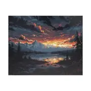Puzzle, Dark Mountain Landscape, Dan Mumford & Thomas Kinkade Style, 520 pieces