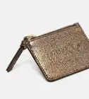 MIMCO Card Wallet 2 Card Slot Woman Brushed Copper Gold Tone Hardware Zip Top