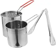 SECFOU 1 Set Stainless Steel Multi Functional Fryer with Handle and Oil Strainer Basket Deep Fryer for Quick Cooking and Easy Cleaning for Home Kitchen