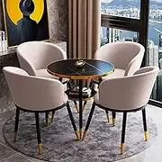 YUGXTH Office Reception Room Club Table, Coffee Table and Chair Set, Small Conference Room Negotiation Table Sets, 80cm Round Table and 4 PU Leather Chairs, for Family Apartment(Pink)