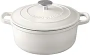 [EDGING CASTING] Cast Iron Dutch Oven With Lid Round Pot Enameled Covered, 7 Quart, White