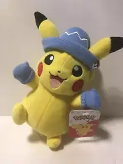 Pokemon 8" Plush Holiday Pikachu w/ Blue Winter Hat & Mittens