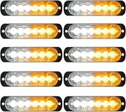 EEEKit 10 Pack LED Emergency Strobe Lights, 6 LED Amber White Strobe Warning Emergency Flashing Lights Surface Mount Caution Construction Hazard Light Bar for Car Truck Van Off-road Vehicle ATV SUV