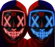 2 Pack Halloween Purge Mask,LED Light up Mask Scary mask for Man Kids Cosplay Halloween Costume Masquerade Parties,Carnival