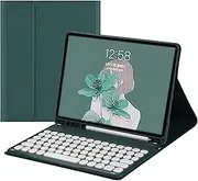 QYiiD iPad Mini Keyboard Case Compatible with iPad Mini 5/4/3/2/1, Folio Smart Leather Cover Case with Cute Round Key Bluetooth Keyboard for iPad Mini 5/Mini 4, DrakGreen