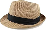 [XolngYYeng] Kids Fedora Straw Sun Hat Summer Beach Hat Floppy Short Brim for Boys Girls
