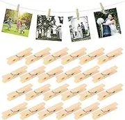 Wooden Clips, Wooden Clothespins for Crafts and Clothes Clothesline Laundry, Tiny Pegs with Jute Twine String Decorative Wood Clips for Wall Suspending Pictures Okal-au