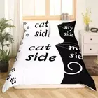 Cat Side and My Side Bedding Set FULL Size Black White Cat Duvet Cover Set Mode