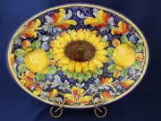 Tuscany Italy Italian Pottery Tuscan Sunflower & Lemons Oval Serving Platter
