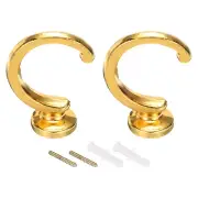 2Pcs Curtain Holdback Wall Mounted Curtain Tiebacks Screw Hooks Gold